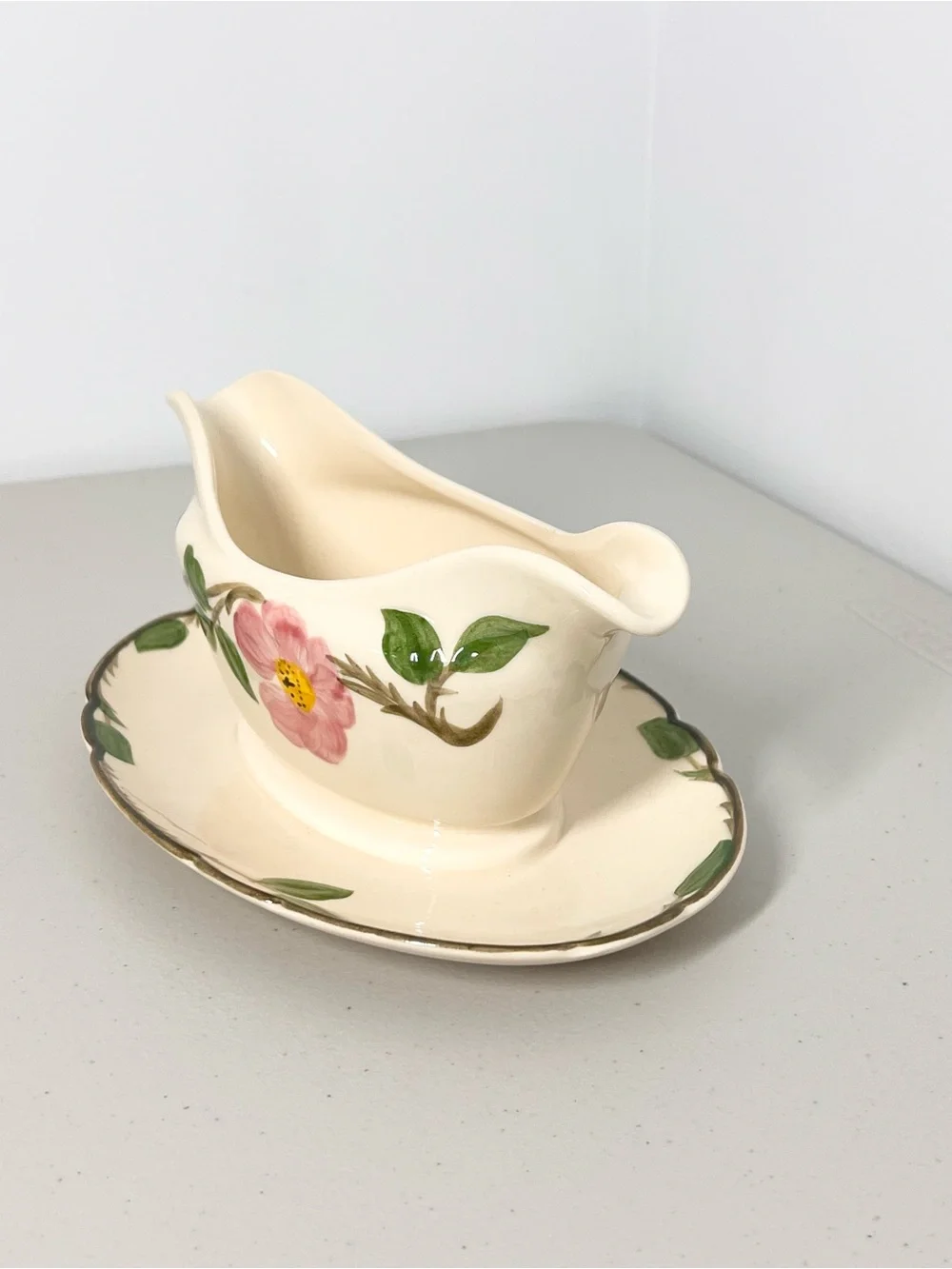 VTG Franciscan Desert Rose Gravy Boat Attached Underplate